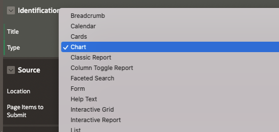 Select the Chart region type in Oracle APEX